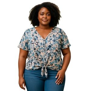 Rebels Blue Relaxed Tie Front Blouse